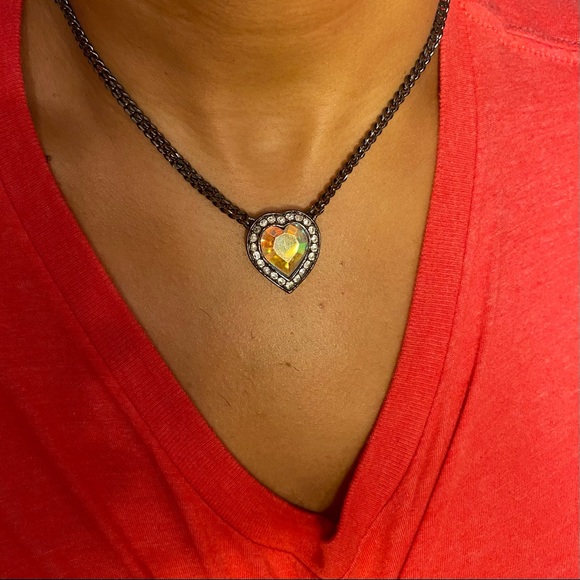 Yves Saint Laurent 1980's Gunmetal Aurora Borealis Crystal Heart Necklace - Picture 4 of 4